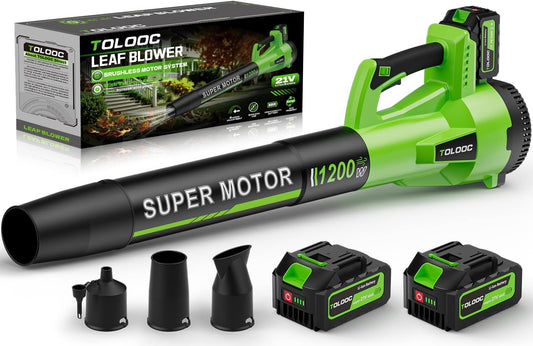 Leaf Blower Cordless, 735 CFM Brushless Electric Blower with 2 X 5.0Ah Battery, 6 Speed Levels, 3 Extension Tubes, Lightweight Battery Leaf Blower for Lawn Care, Garden, Yard, Patio Leaves