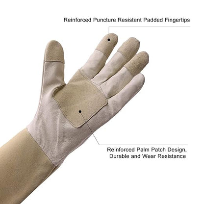 HLDD HANDLANDY Rose Pruning Gloves, Long Thorn Proof Gardening Gloves, Pigskin Leather Gauntlet with Padded Palm for Men & Women, Garden Gifts for Gardener (Large, Beige)