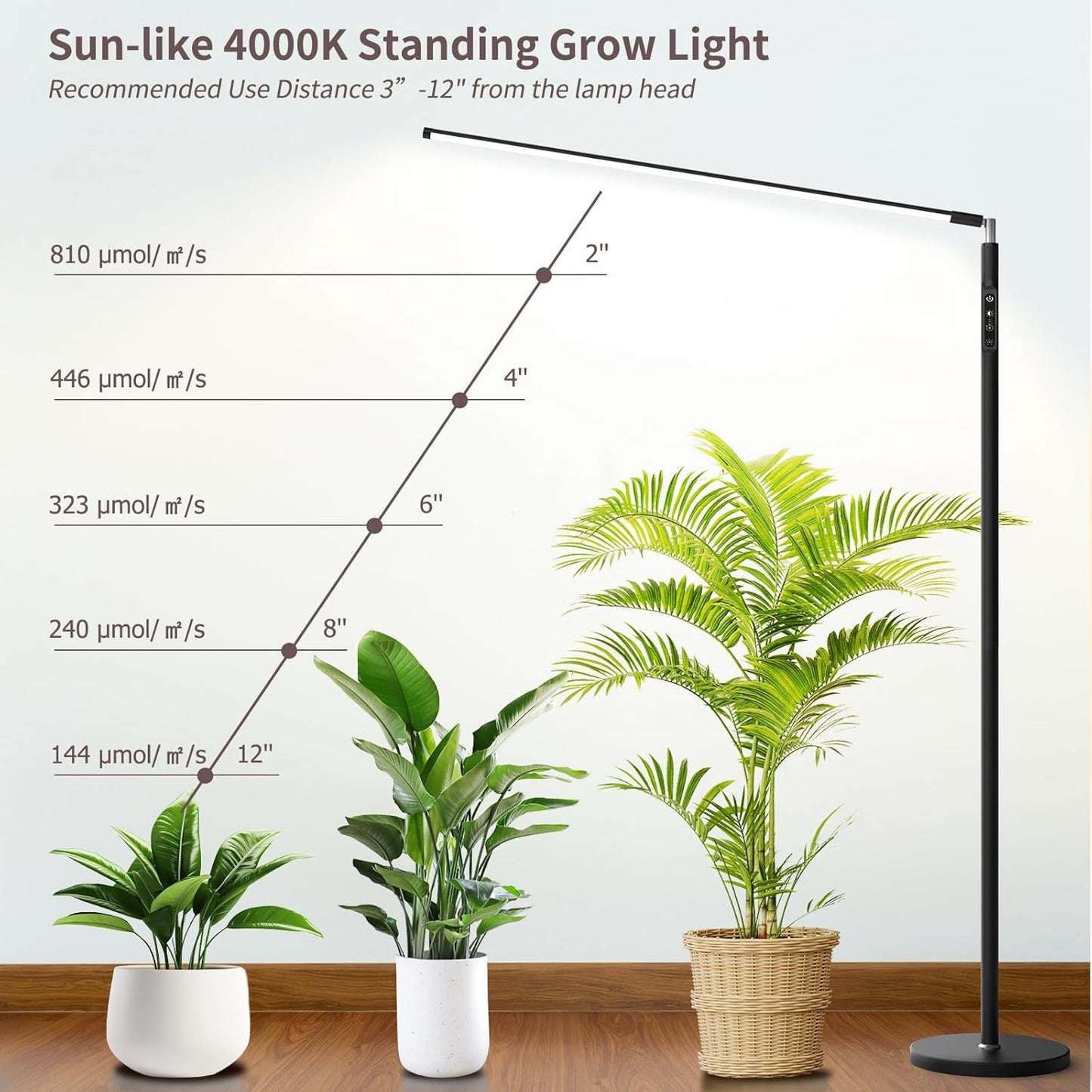 STERREN Plant Floor Lamp for Indoor Plants, Full Spectrum LED Grow Light with 4/8/12H Timer, Dimmable Black Plant Light with Stand, Rotary Tall Grow Lights Head Adjustable, 4000K
