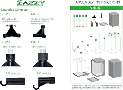 zazzy 2x2 Grow Tent 24"x24"x48"600D Mylar Hydroponic Indoor Plant Grow Tents with Observation Window, Tool Bag and Removable Waterproof Floor Tray for Plants