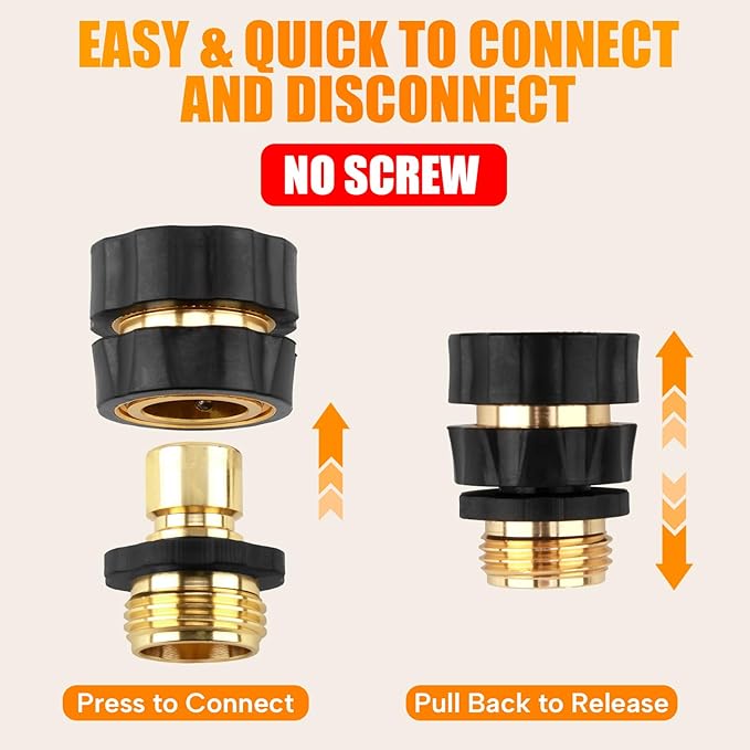 Quick Connect Hose Fittings Male and Female Set, 3/4 Inch Aluminum Garden Hose Fitting Quick Connector with Rubberized Grips, Water Hose Connector for Garden (4 Set)