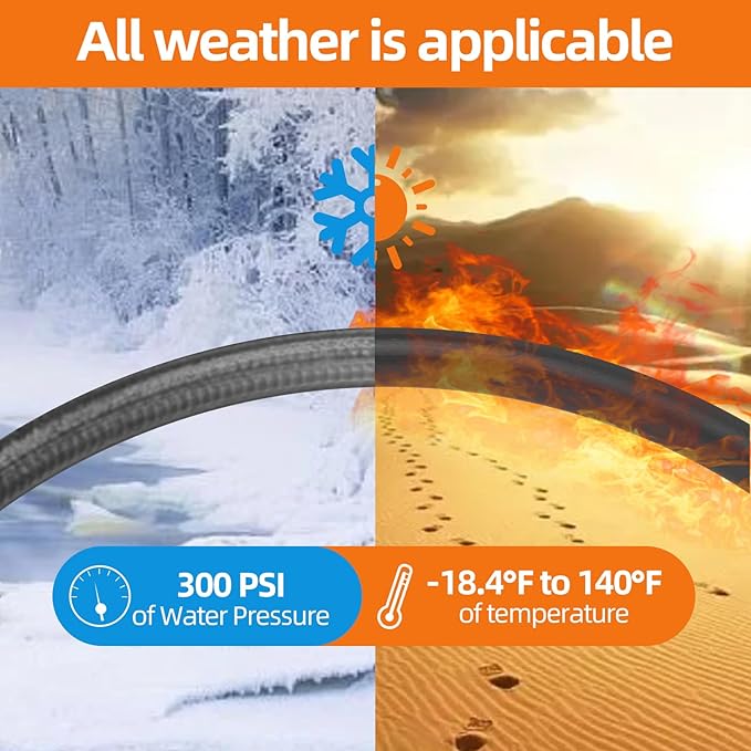 SPECILITE Garden Water Hose 25 ft x 5/8 in Heavy Duty, Flexible and Lightweight, Burst 600 psi, Kink-less Hybrid Rubber Pipe for Backyard, 3/4'' Brass Fittings, Black