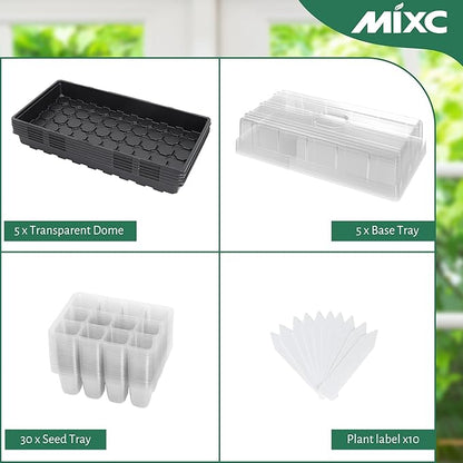 MIXC 5 Pack 1020 Seed Starter Trays with 3.6" Humidity Dome Plant Growing Tray Germination Seed Starting kit, Mini Greenhouse with Handle for Cloning Plant