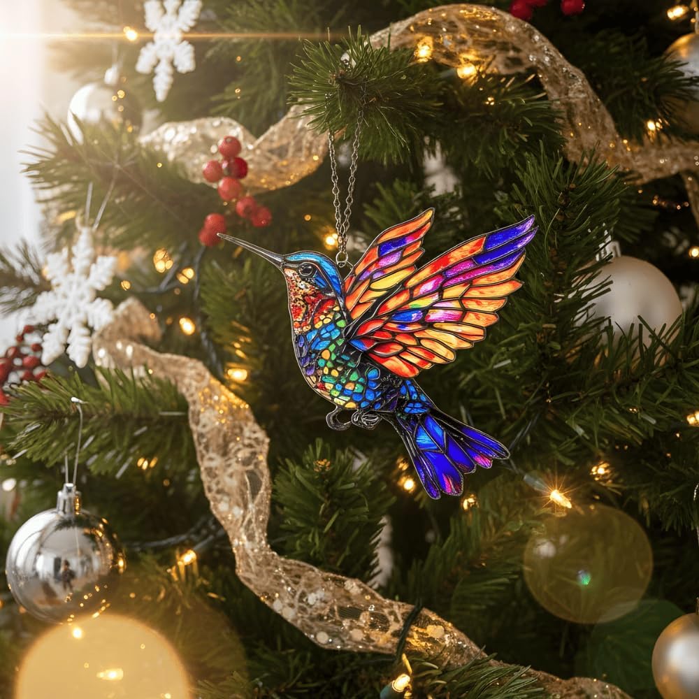 Hummingbird Handmade Artisan Resin Sun Catcher Stained Glass Effect Christmas Window Hanging Ornament Garden Decor