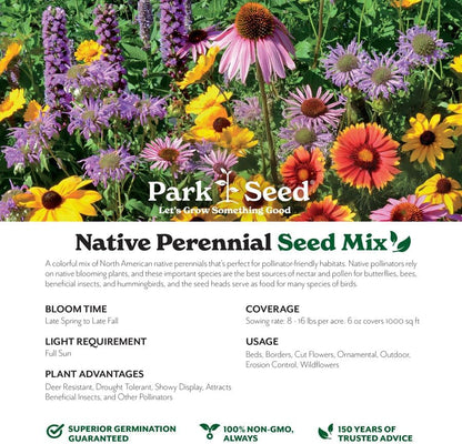 Park Seed Grow Your Own Vibrant Perennial Wildflower Garden Seeds Mixture, Easy to Grow Varieties for Pollinators and Spring Gardens - Native Perennial Mix, 10 lbs