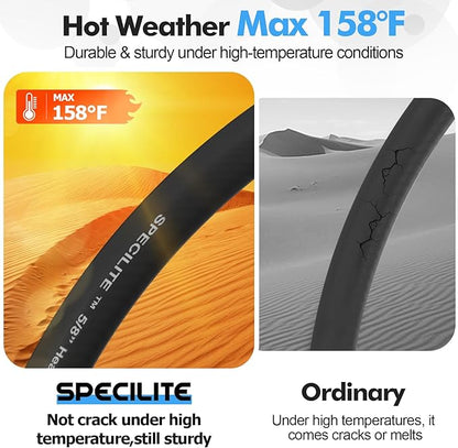SPECILITE 5/8" Hot/Cold Garden Hose 50 ft with Industrial High Pressure Nozzle, Flexible & Lightweight, 600psi Burst Rubber Water hose -50℉-158℉ With 3/4"Stainless Steel Fittings for Yard, Black