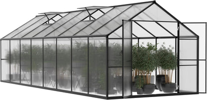 BlueWish 8x16 FT Greenhouses for Outdoors, Greenhouse with Rivet Structure, Adjustable Vents, Aluminum Greenhouse Kit with 4MM Polycarbonate Panel, Walk-in Green House for Garden, Gray