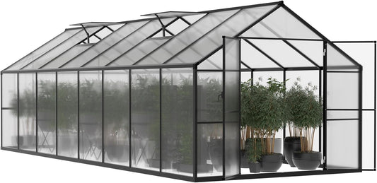 BlueWish 8x16 FT Greenhouses for Outdoors, Greenhouse with Rivet Structure, Adjustable Vents, Aluminum Greenhouse Kit with 4MM Polycarbonate Panel, Walk-in Green House for Garden, Gray