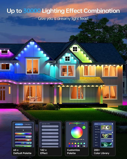 ASAHOM Permanent Outdoor Lights Pro, 300FT with 216 RGBCW LEDs and Dual Output, WLED Integration, AI Lighting, 30,000 Lighting Effects Combination, IP67 Waterproof for Outdoor Decor, Black