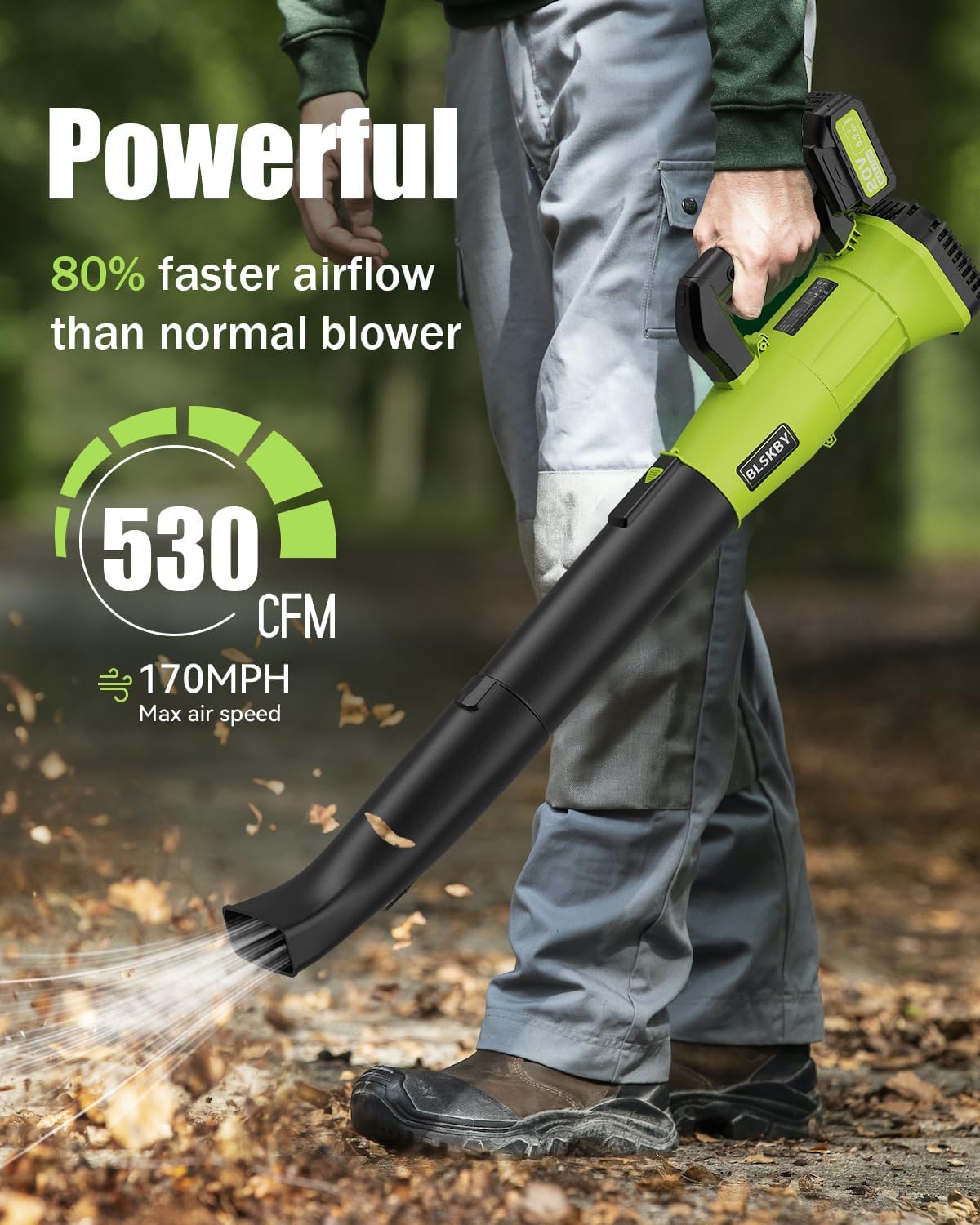 Electric Leaf Blower Cordless 530CFM - 2 X 5.2Ah Batteries and Fast Charger, 20V Lightweight Handheld Battery Leaf Blower with 7-Speed Control, 2 Extended Tubes for Yard, Lawn & Garden
