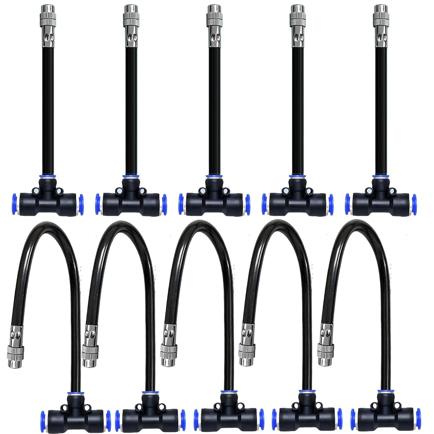 8mm Tee Sprinklers for Yard 10-Pack with Adjustable Micro Mist and Irrigation Cooling for Garden Irrigation, Machine Tool Cooling and More (12")