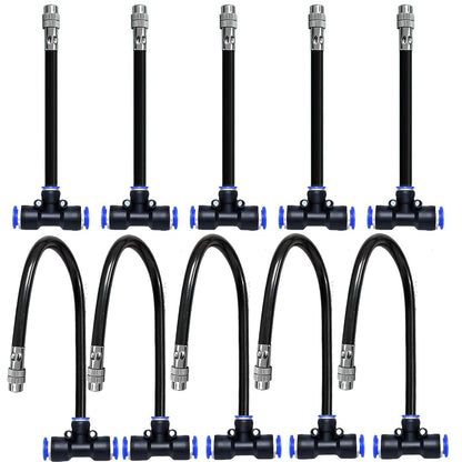 8mm Tee Sprinklers for Yard 10-Pack with Adjustable Micro Mist and Irrigation Cooling for Garden Irrigation, Machine Tool Cooling and More (12")