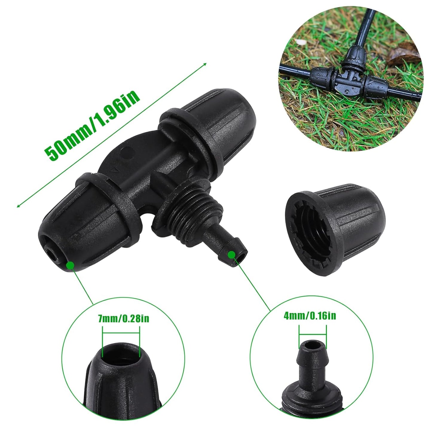 Drip Irrigation Emitters Sprayers for 1/4" Tubing, Adjustable 360 Degree Water Flow Sprayer on 5.5" Arrow Stake,with 1/4" Locked Tee for Watering System(10Pcs Sprayers and 10Pcs Tee)