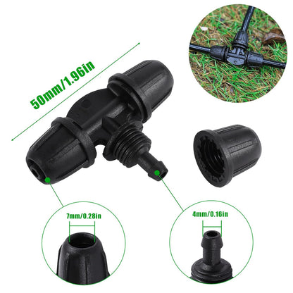 Drip Irrigation Emitters Sprayers for 1/4" Tubing, Adjustable 360 Degree Water Flow Sprayer on 5.5" Arrow Stake,with 1/4" Locked Tee for Watering System(10Pcs Sprayers and 10Pcs Tee)