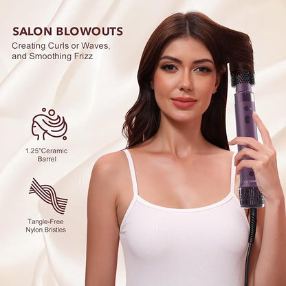 StyleVibe 6-in-1 Air Styler, Hair Dryer & Blow Dryer Brush with Auto Wrap Curl L/R, Fast Drying, Smooth Blowouts, Root-Lift Volume, No Heat Damage Frizz-Free Thermal Brush with Travel Bag