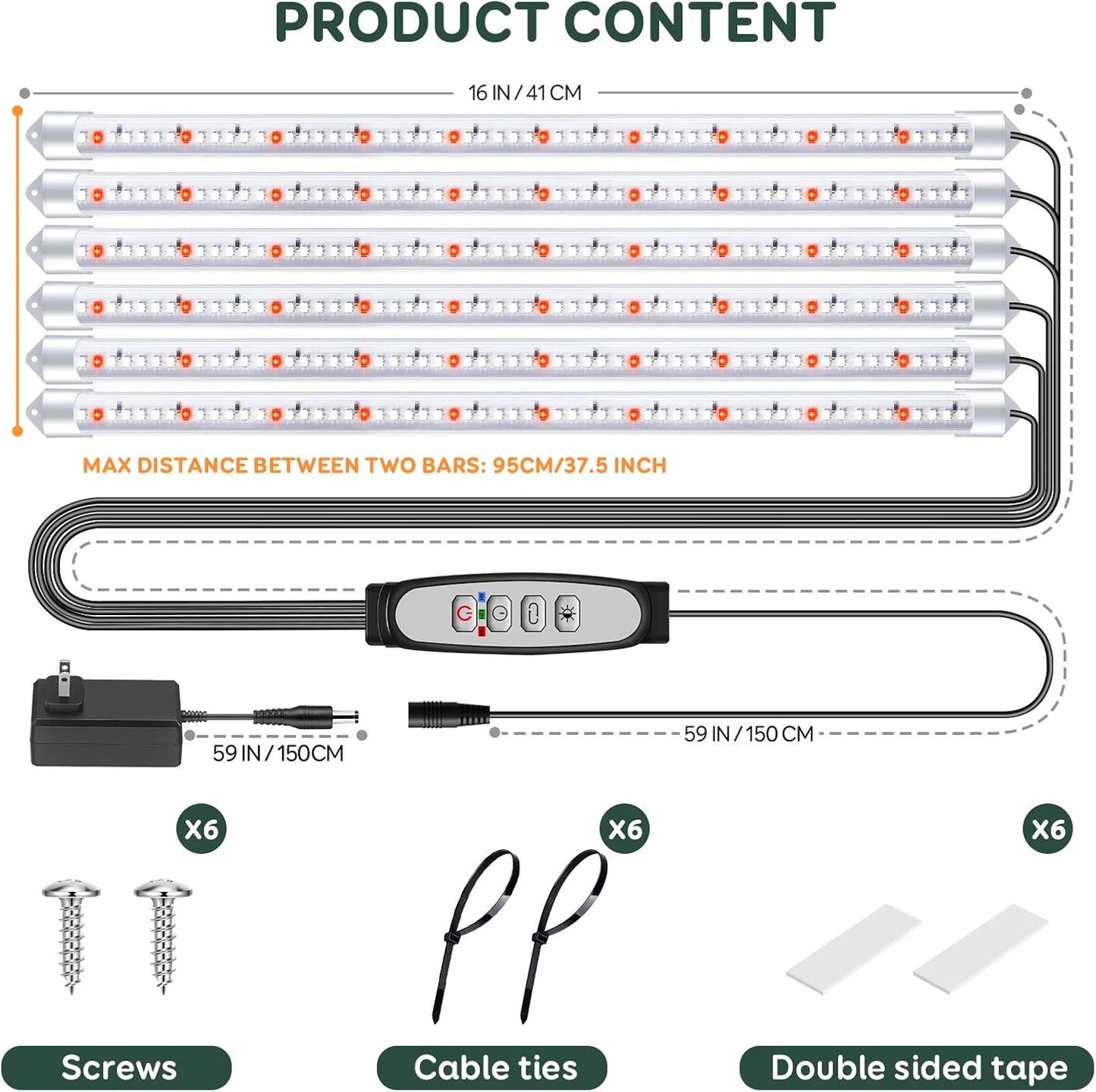 6 Bars Grow Light Strips for Indoor Plants with Auto ON/Off Timer 6/12/18H, 5 Dimmable Levels for Shelves Plant Growing(Pack 2)
