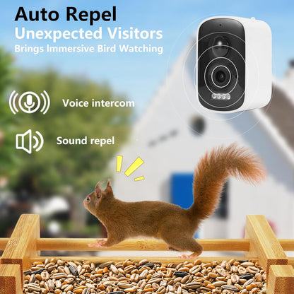 Smart Bird Feeder with Camera 2.5K HD Full Color Night Vision Outdoor Camera, Solar Panels AI recognizes 12,000 Bird Species, Bamboo Birdhouse, A Great Gift for mom and Nature Lovers