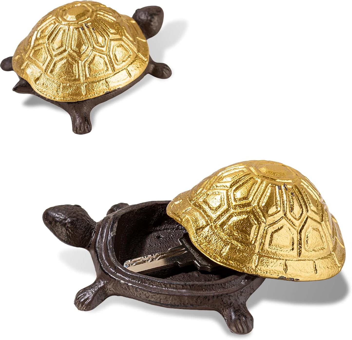 Spare Key Hiders Outside Cast Iron Turtle Hidden Key Holder for Outdoor, Yard, Patio Hide A Key and Decoration Garden, Gold