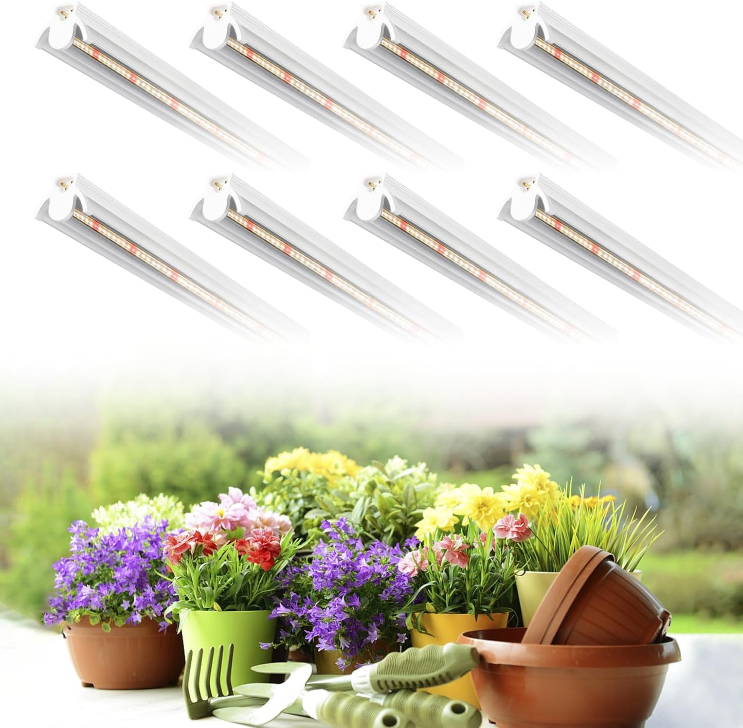 Grow Light T5 1.4Ft (8pcs x 10 Watts),5000k White Full Spectrum LED Lamp Plant Light Strips for Indoor Plant Growing,End-to-End Connectable with V-Shaped Reflector