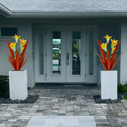 Homight Metal Agave Plant Outdoor Decoration Lily Mexican Yard Art Garden Gift Home Decor Hand Painted Metal Agave Garden Yard Statue, Outdoor Lawn Ornaments(2 Big Yellow Lilies)