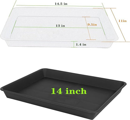Plant Growing Trays 4 Pack, Plant Tray, 14.5"x11", Heavy Sturdy Plastic Plants Saucer, Seedling Starter Trays, Seed Starter Growing Tray (Black)