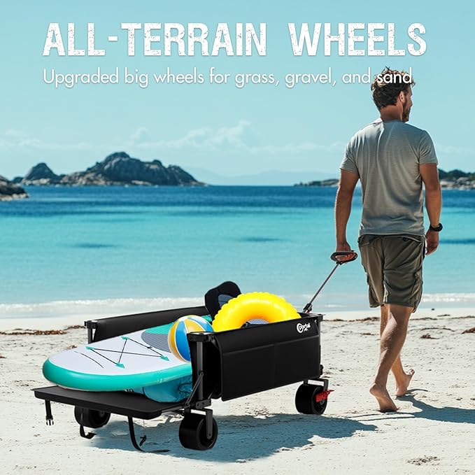 Portal 26" Extra Wide 55" Long Foldable Wagon with Tailgate, Large 600L Collapsible Wagon with Cargo Net, 500 LBs Heavy Duty Utility Cart with Big All-Terrain Wheels for Beach, Camping, Sports, Dogs
