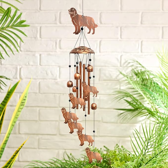 Golden Retriever Wind Chimes for Outside, Metal Windchimes Outdoors Birthday Gifts for Women Memorial Sympathy Wind Chimes for Patio Garden Yard