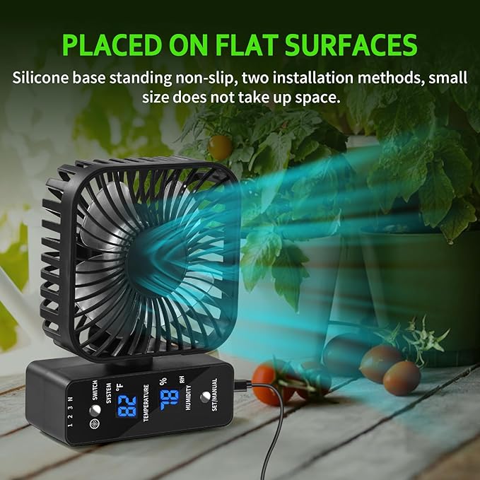 4" Grow Tent Fan with Auto Humidity Control | Quiet Oscillating Ventilation, Real-Time Temp & Humidity Monitoring for Hydroponics, Greenhouses & Indoor Gardens