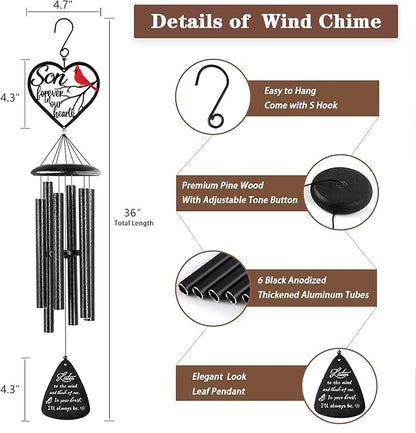 Memorial Gifts for Loss of Son, 32" Cardinal Memorial Wind Chimes for Loss of Son, Sympathy Wind Chimes Gifts in Memory of Son