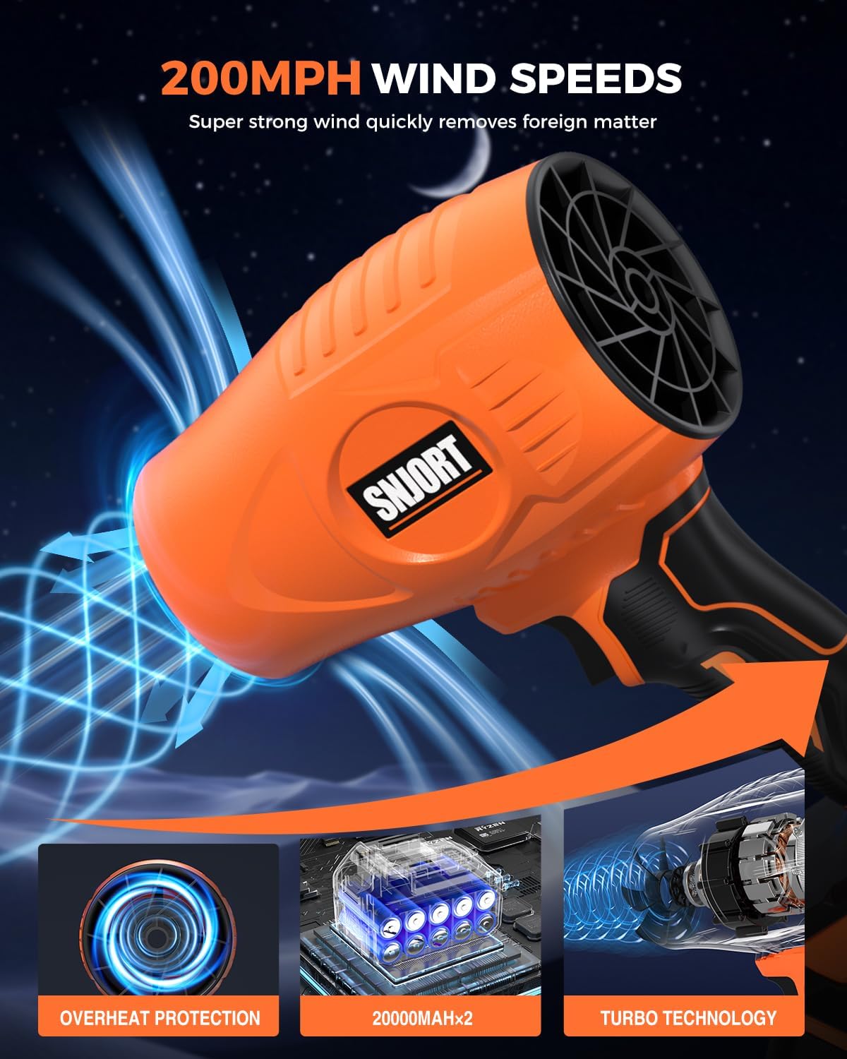 Leaf Blower Cordless with Battery and Charger,800,000 RPM,Extended Nozzle,Lightweight Handheld Design,Blower for Patio Cleaning,car Blowing Water,Blowing Leaves and Dust (Vitality Orange)