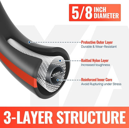 YAMATIC Short Garden Hose 3ft, 5/8" Leader Hose with Swivel Handle, Small Water Hose Extension, Solid Brass 3/4" Connection Fittings, Leak Proof for Reel, Gardening, Agriculture, Car Wash, Lawn