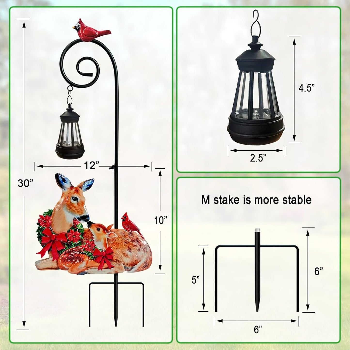 Deer Metal Garden Stake with Solar Lantern,Christmas Decorations Outdoor Waterproof Sloar Lights Outside,Doe and Fawn Outdoor Statue