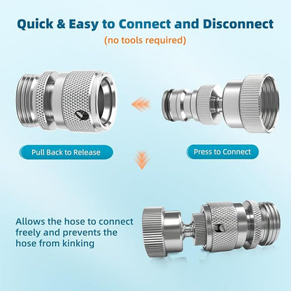 Hibbent Swivel Garden Hose Quick Connector, 360° Rotatable Faucet Hose Quick Connect Fitting, Solid Brass 3/4 Inch GHT Thread, Female and Male Adapter (2 Sets)