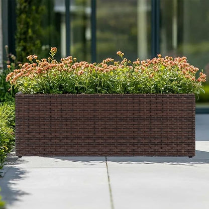 LEWIS&WAYNE Large Rectangular Block Planter Box Handmade Wicker Tall Planters for Outdoor Plants with Removable Liners Modern Planter for Indoor Outdoor Patio Deck - Brown, 30''x12''x16''