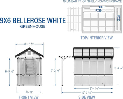 Backyard Discovery Bellerose 9' x 6' White Cedar Wood and Polycarbonate Walk-in Greenhouse Kit with Pergola, Exhaust Fan, Window, Hose Hook-Ups, PowerPort, Staging Shelves for Outdoor Gardening