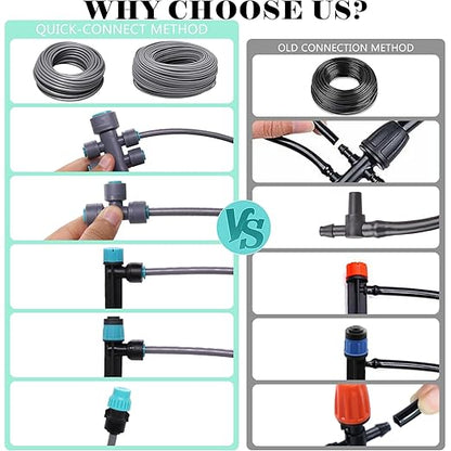 230FT Drip Irrigation System, Quick-Connect Automatic Garden Watering Misting System, with 1/2 inch and 1/4 inch Distribution Tubing, Drip Irrigation Kit for Lawn, Greenhouse, Patio