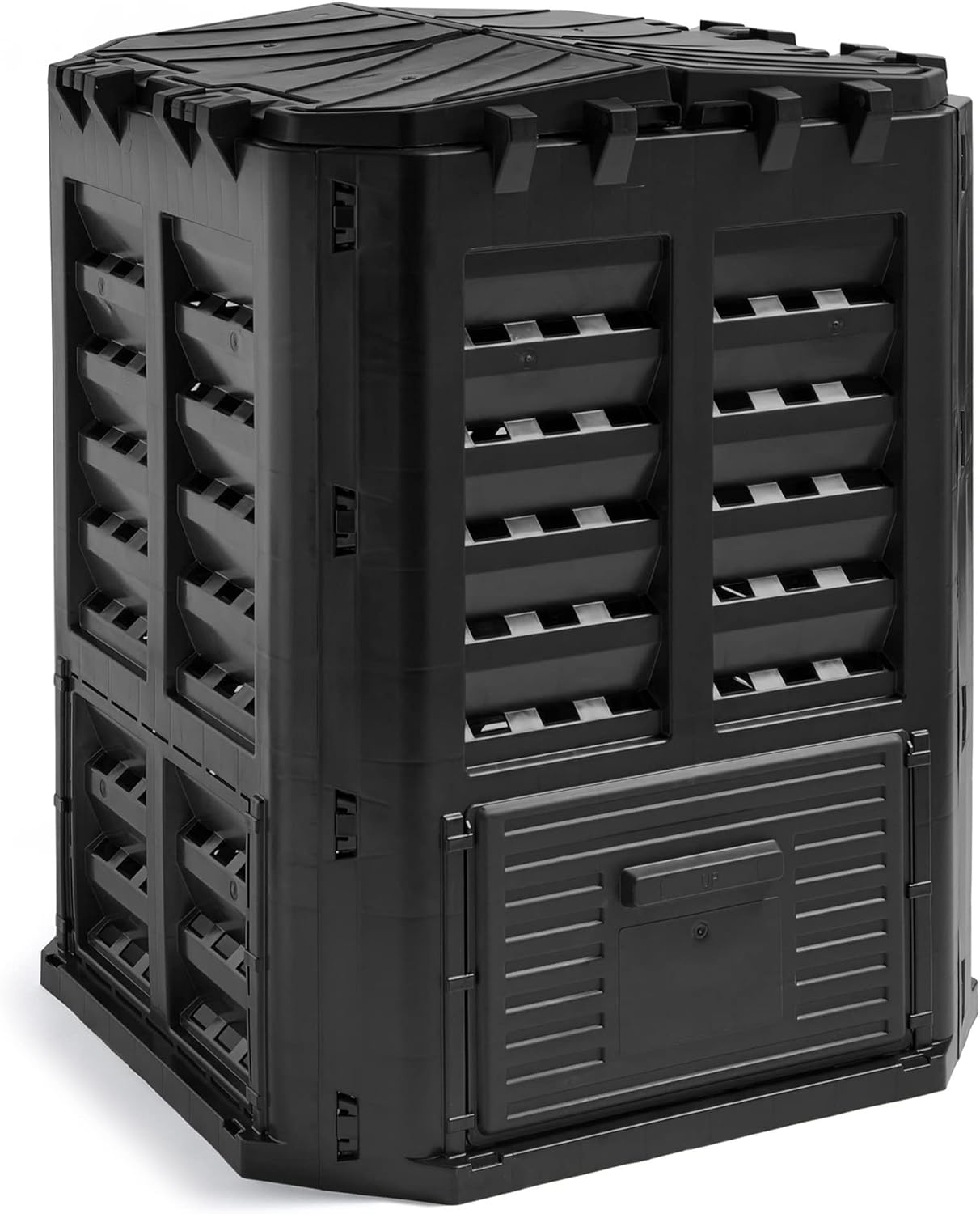 VonHaus Compost Bin for Garden 360L – Composter with Slatted Design for Aeration, Rainwater Collection, Side Flap & Lid – Outdoor Compost Converter – Frost & UV Resistant - Black