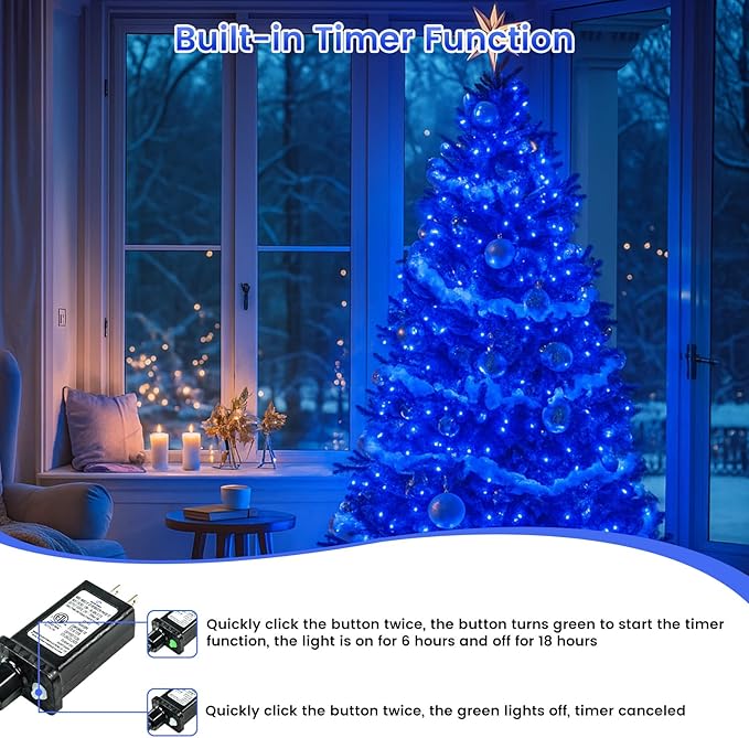 Upgraded Connectable 200 LED String Lights Indoor Outdoor, 66FT Blue Christmas Lights Waterproof, 13 Modes Twinkle Fairy Lights Plug in Clear Wire for Christmas Tree, Bedroom, Classroom, Wedding Decor