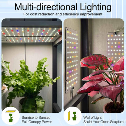DOMMIA Grow Light, 20W Ultra-Thin Panel Grow Lights for Indoor Plants, High PPFD Full Spectrum, Dimmable, 6/12/16H Timer Auto on/Off, Suitable for Indoor Growing, Pinkish White 1-Pack