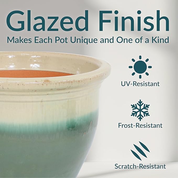 Sunnydaze Large Ceramic Plant Pot - Round Outdoor Glazed Ceramic Planter Pot with Drainage - Studio - Gray - 18.5"