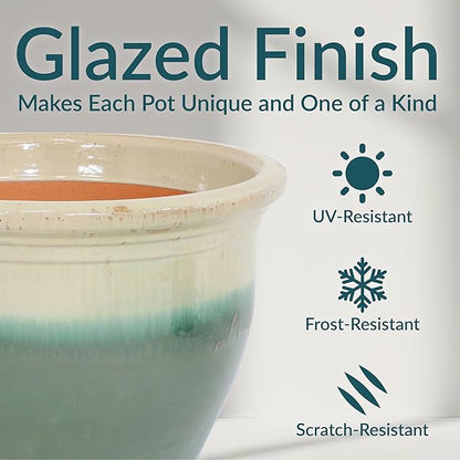 Sunnydaze Large Ceramic Plant Pot - Round Outdoor Glazed Ceramic Planter Pot with Drainage - Studio - Gray - 18.5"