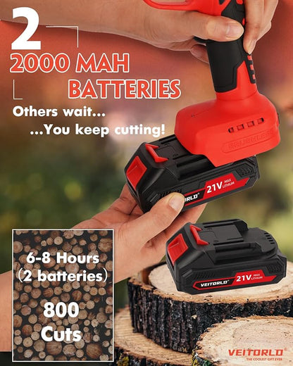 VEITORLD 2-IN-1 Cordless Electric Pole Pruning Shears, 15ft Reach, 1.6" Cutting Diameter, Battery Powered with 2x 2000mAh, Brushless Motor for Efficient Garden Tree Trimming, Branch Cutting（Red）