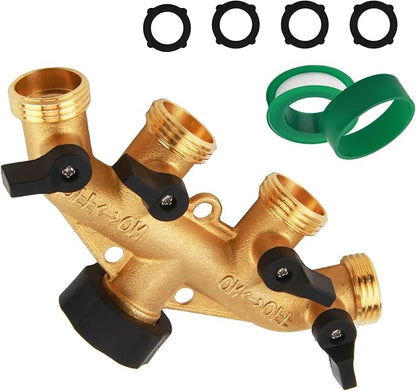 4 Way Hose Splitter Garden Hose Connector, 3/4" Hose Connector with 4 Valves, Hose Bib Splitter Outdoor Faucet Splitter for Efficient Water Distribution and Control