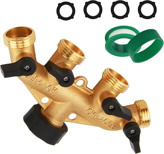 4 Way Hose Splitter Garden Hose Connector, 3/4" Hose Connector with 4 Valves, Hose Bib Splitter Outdoor Faucet Splitter for Efficient Water Distribution and Control