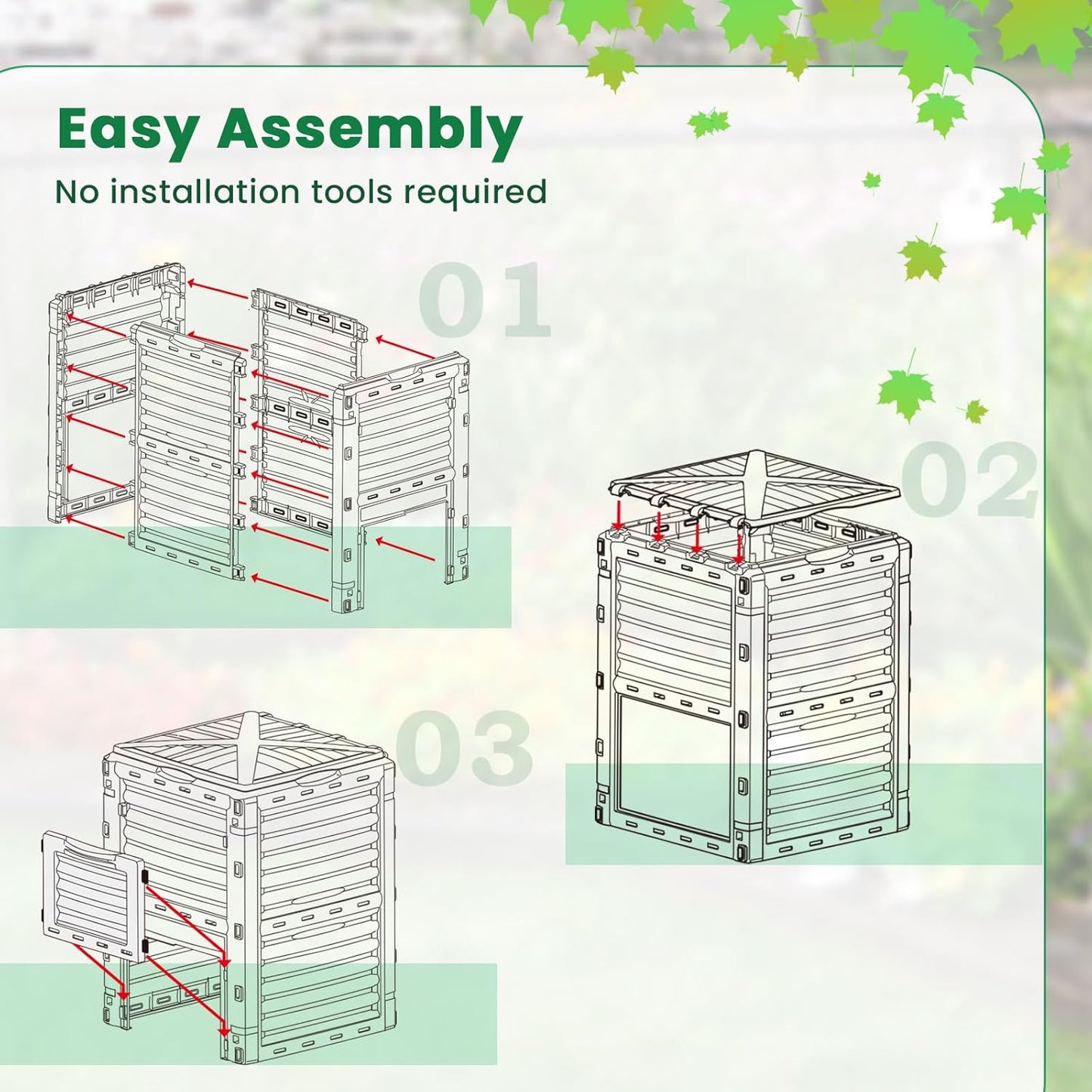 Compost Bin Outdoor, 80 Gallon Garden Compost Bin with Top Lid & Bottom Door, Aerating Outdoor Compost Box Waste Container Barrel Fertilizer for Garden & Yard (Black)