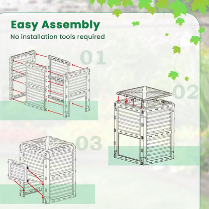 Compost Bin Outdoor, 80 Gallon Garden Compost Bin with Top Lid & Bottom Door, Aerating Outdoor Compost Box Waste Container Barrel Fertilizer for Garden & Yard (Black)