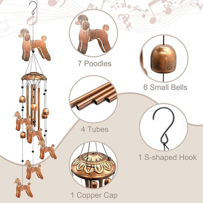 Poodle Wind Chimes for Outside, Metal Windchimes Outdoors Birthday Gifts for Women Memorial Sympathy Wind Chimes for Patio Garden Yard