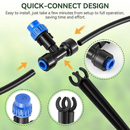 Meonum 65FT Garden Watering System, Quick Connector Drip Irrigation Kit, Hanging Plant Misting System Kit for Greenhouse, Yard, Lawn, Raised Bed with 1/4 inch Blank Tubing and Accessories (2 Pack)