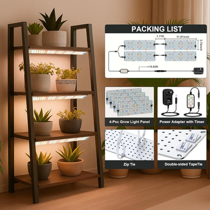 GHodec 40W Panel Grow Lights for Indoor Plants,544LEDs Full Spectrum Grow Lights for Under Cabinet Plant, Grow Lamp with 4/8/12H Timer,5 Dimmable Levels for Plants Growing (4Pack)