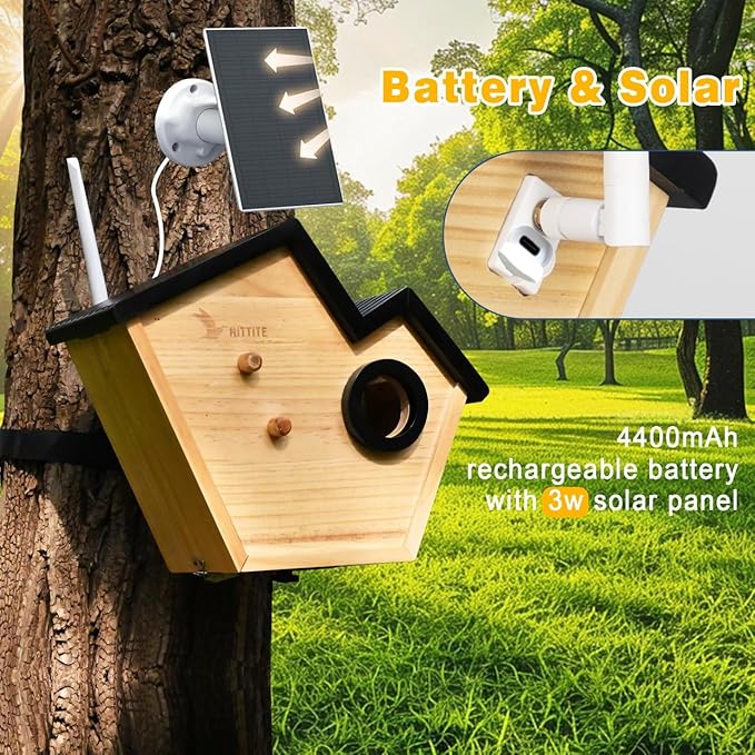 HITTITE Bird House with Camera, 2K HD Solar Powered Bird Houses for Outside with AI Identify, Auto Detect & Notify, Night Vision, Outdoor Birdhouse with Camera for Blue Bird & Other Backyard Birds